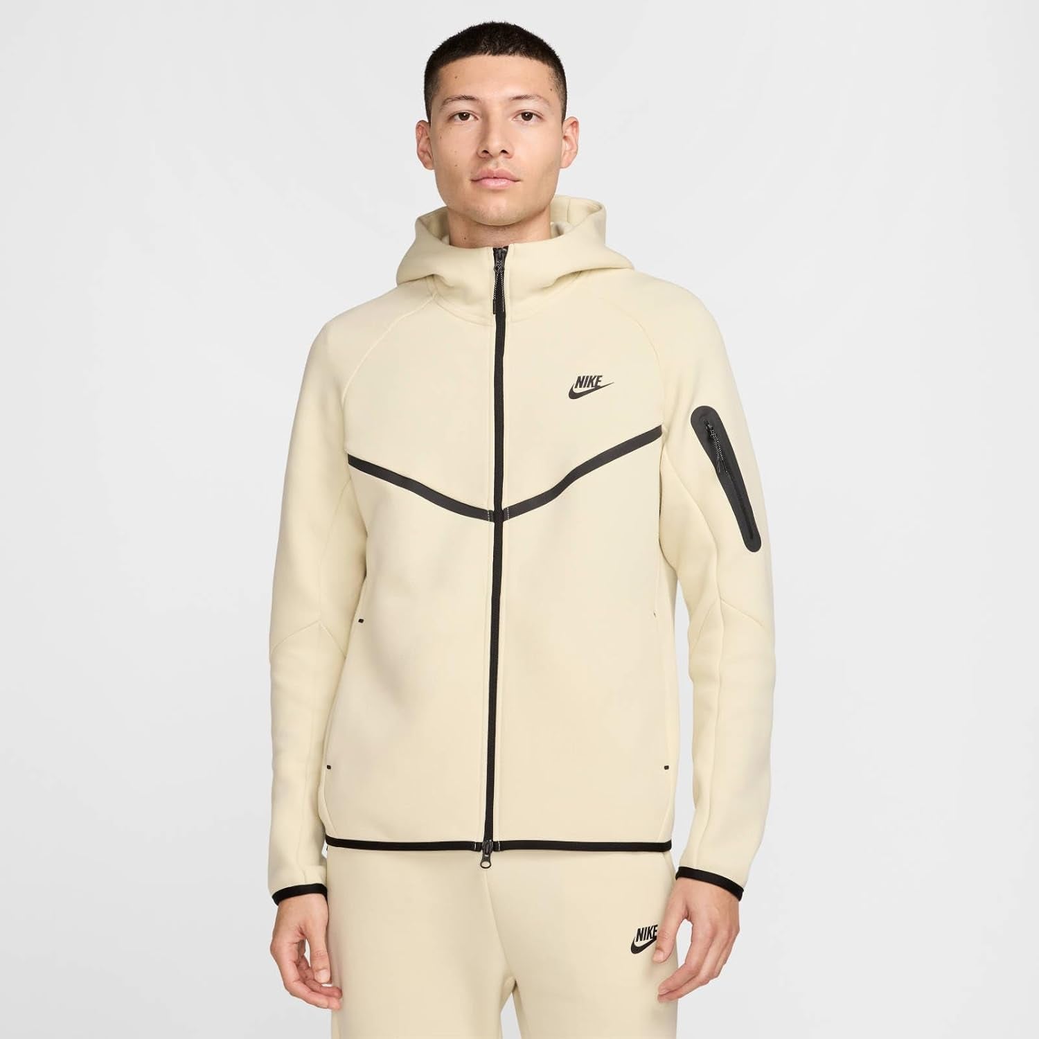 Tech Men'S Full-Zip Windrunner Hoodie (HV0949-234, Light Khaki/Black)